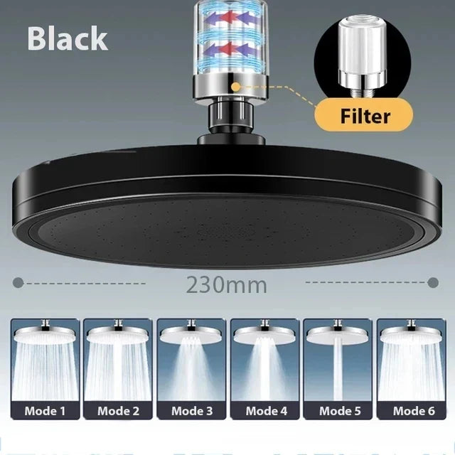 6-Mode Large Rainfall Shower Head | High Pressure Ceiling Mount