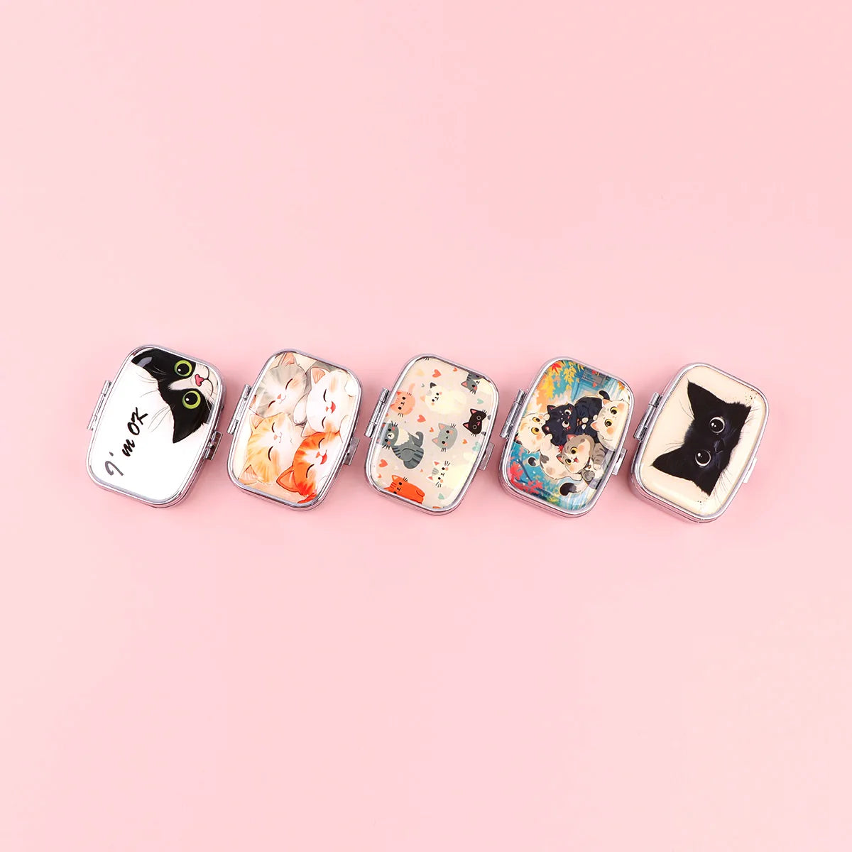 Black Cat Pill Boxes Cartoon Animal Sealed Subpackage Case Portable Travel Jewelry Box Mini Organizer Storage Medicine Case Peaceful Pleasures Health and Wellness