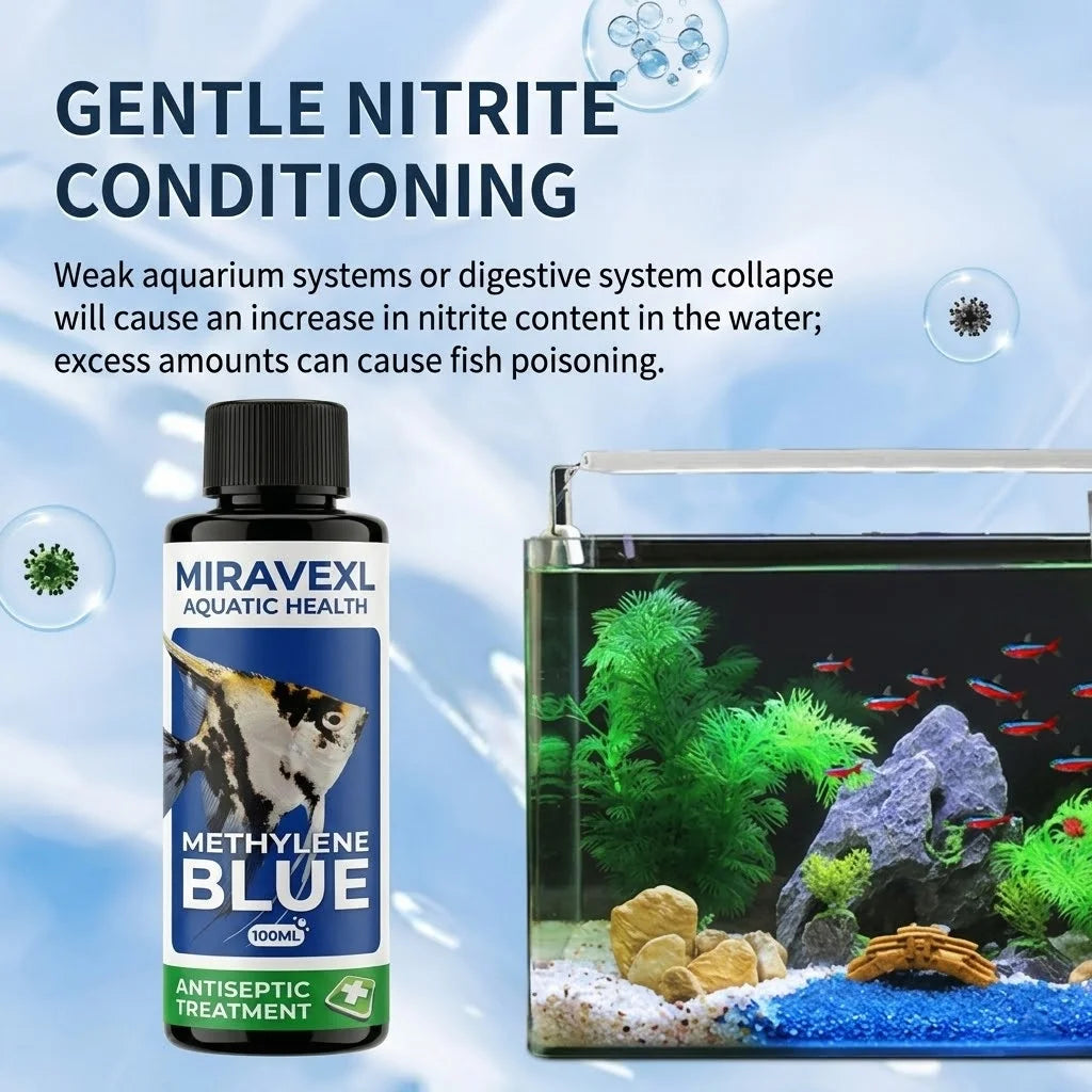 MIRAVEXL 100ml Methylene Blue Aquarium Fish Antiseptic Treatment Fungus Ich Parasite Cure Water Care Drops Pipette Gloves Set Peaceful Pleasures Health and Wellness
