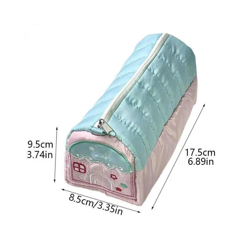 Cute House Shaped Pencil Cases Large Capacity Multi Layer Pen Stationery Storage Bags Creative Embroidery Student Cosmetic Pouch Peaceful Pleasures Health and Wellness