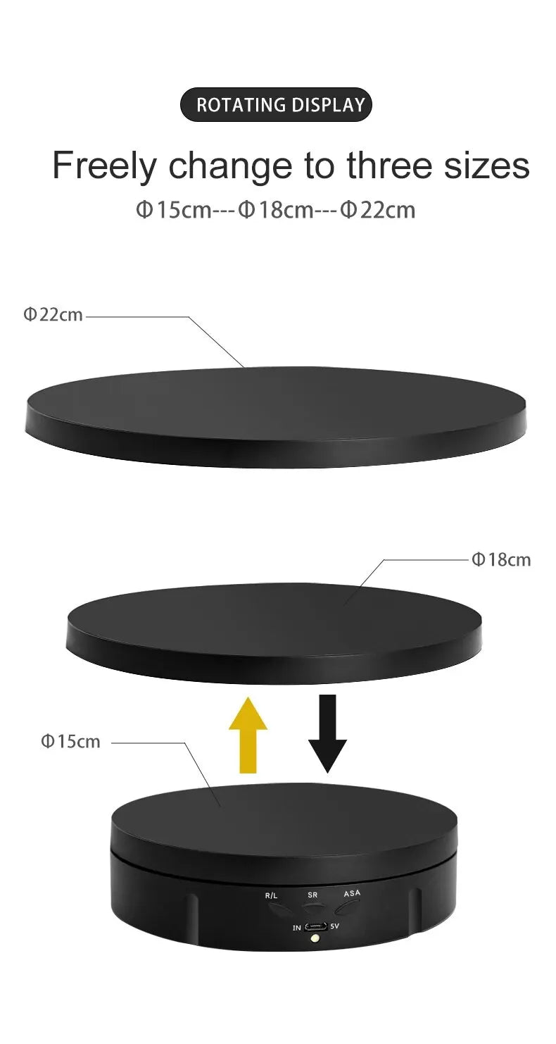 3 Speeds Electric Rotating Visualizer 360° Turntable Regulation USB Charge Display Stand For Video Shooting Prop Jewelry Shoes Peaceful Pleasures Health and Wellness