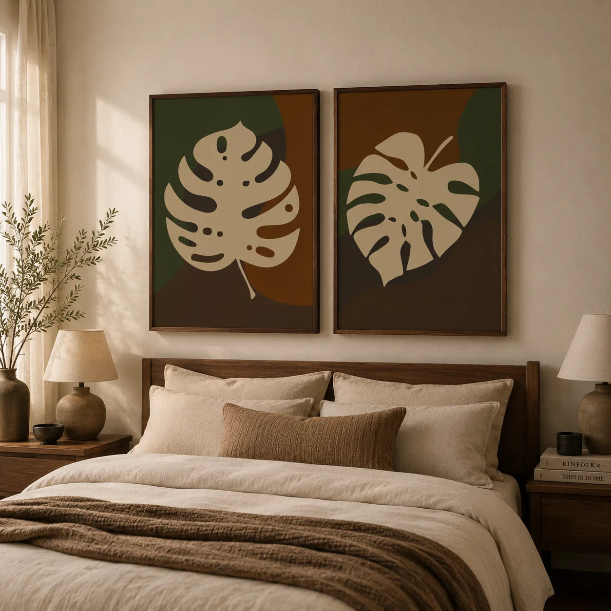 Boho Abstract Wall Art, Vintage Monstera Leaf Botanical Canvas Painting, plant Poster Print for Living Bedroom Room Wall Decor Peaceful Pleasures Health and Wellness