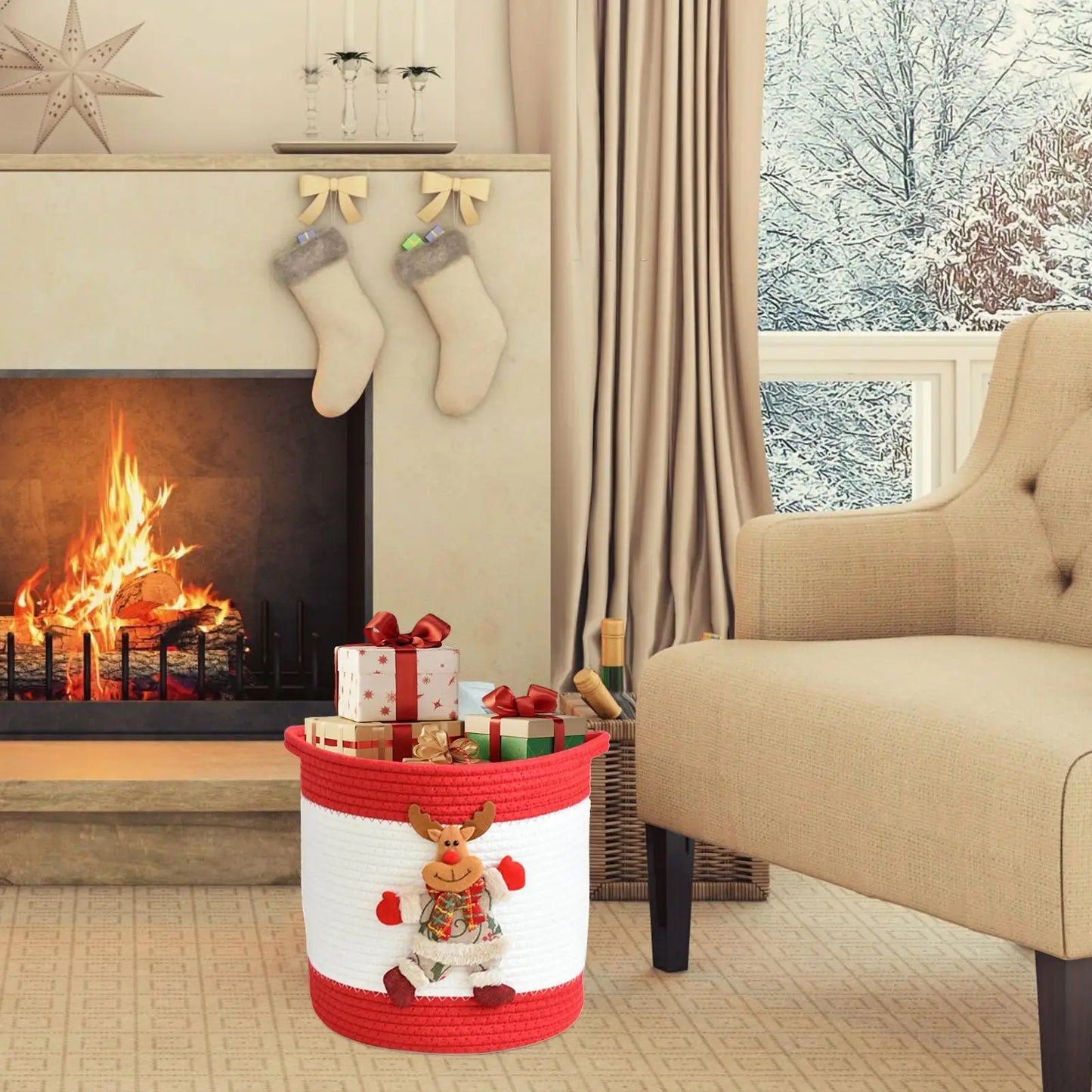 Christmas Baskets Empty Laundry Rope Basket For Christmas Decorative Laundry Bin For Women Kids Holiday Birthday Easter Peaceful Pleasures Health and Wellness