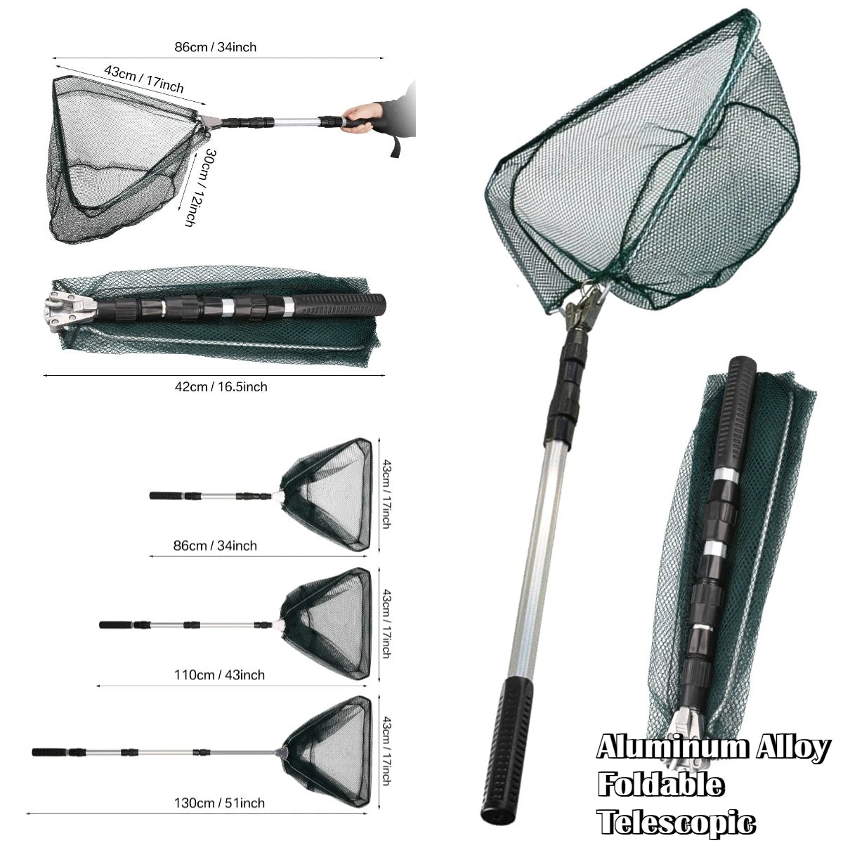Fishing Landing Net with Telescopic Pole Anti-Slip Handle Collapsible Fishing Net for Saltwater Freshwater Fishing Hand Net Peaceful Pleasures Health and Wellness 42-130CM