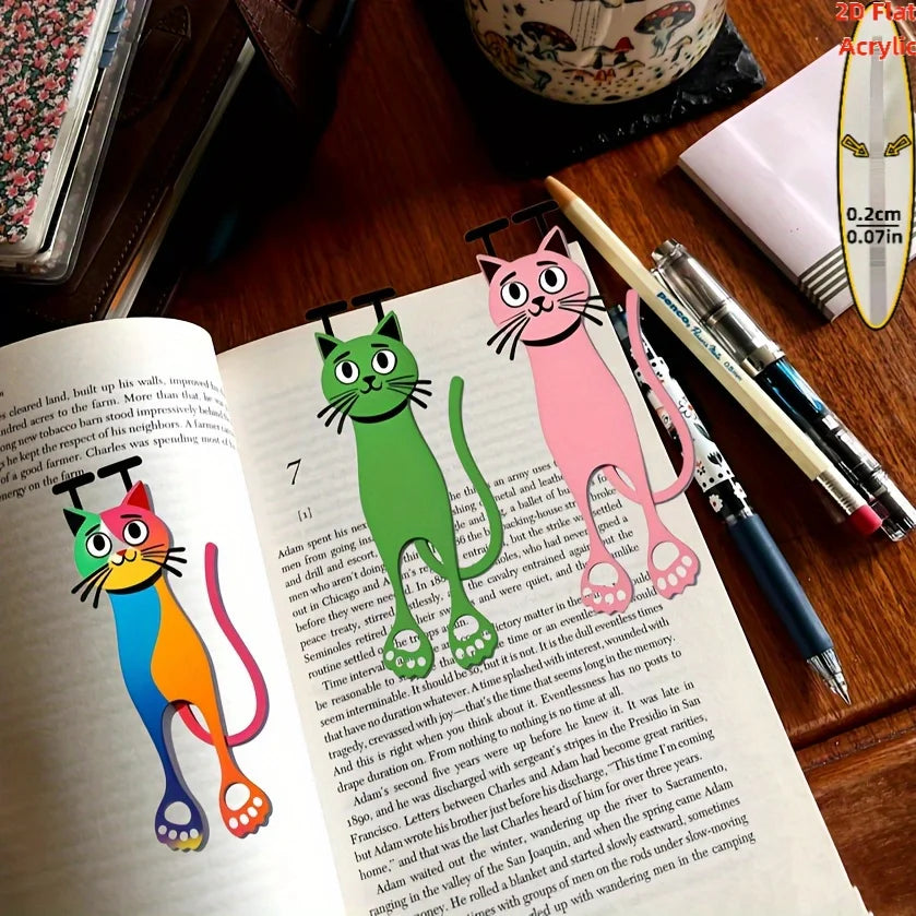 Acrylic Cat Bookmark Set of 3 | Colorful Cat Page Markers