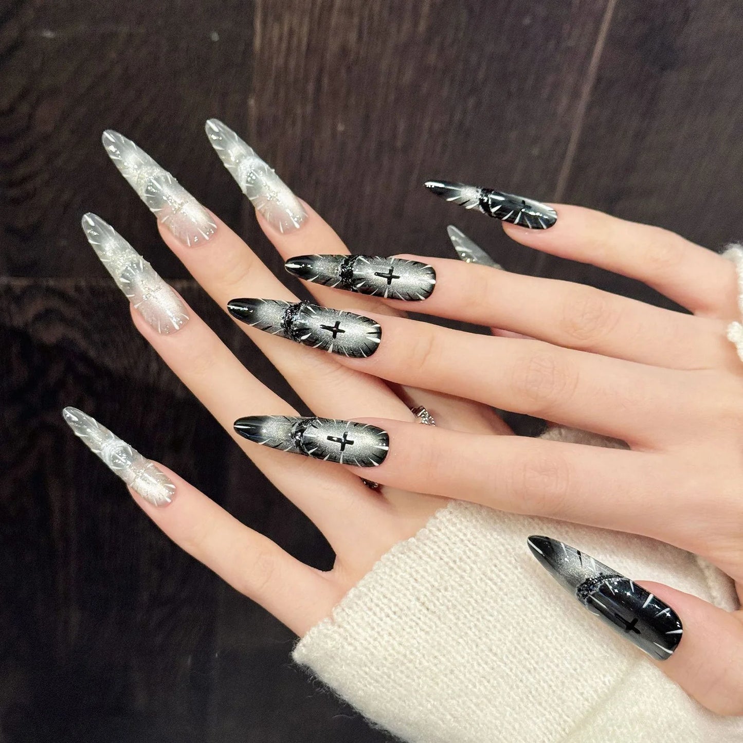 10pcs AB Style Handmade Y2K Press on Nails American Cat's Eye French Fake Nail Decor Almond Tips Wearable Blush False Nails Long Peaceful Pleasures Health and Wellness