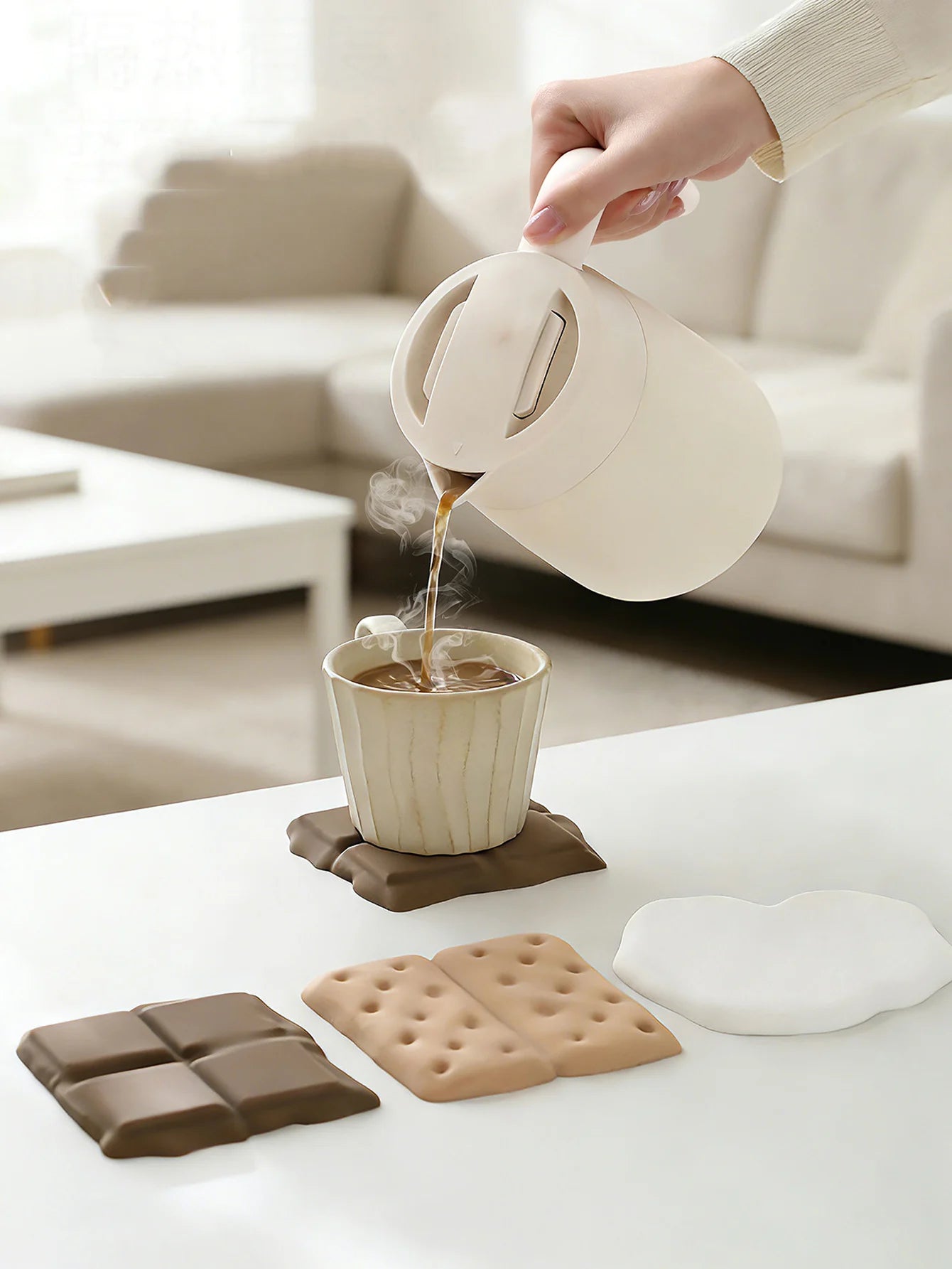 1Pcs Chocolate Shaped Silicone Coaster Thickened Anti-scalding Cookie Shaped Coaster Unique Creative Table Mat Coffee Peaceful Pleasures Health and Wellness
