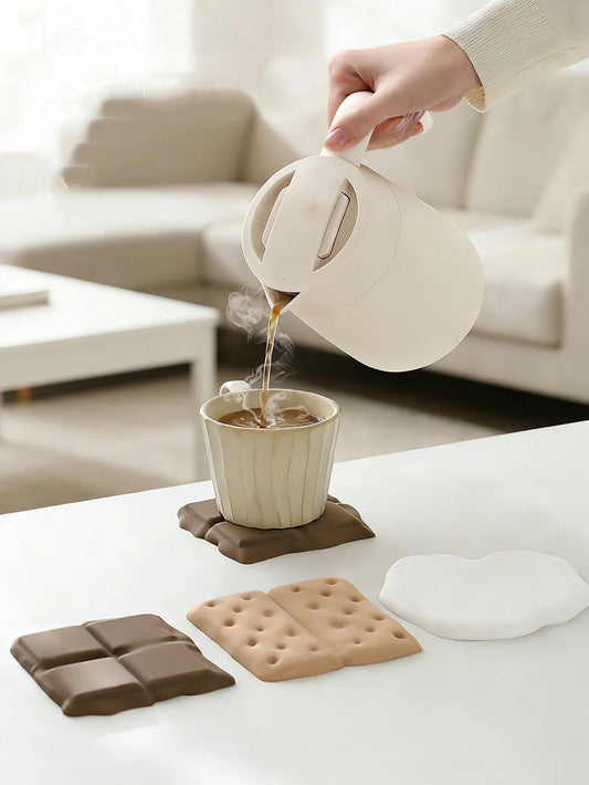 1Pcs Chocolate Shaped Silicone Coaster Thickened Anti-scalding Cookie Shaped Coaster Unique Creative Table Mat Coffee Peaceful Pleasures Health and Wellness