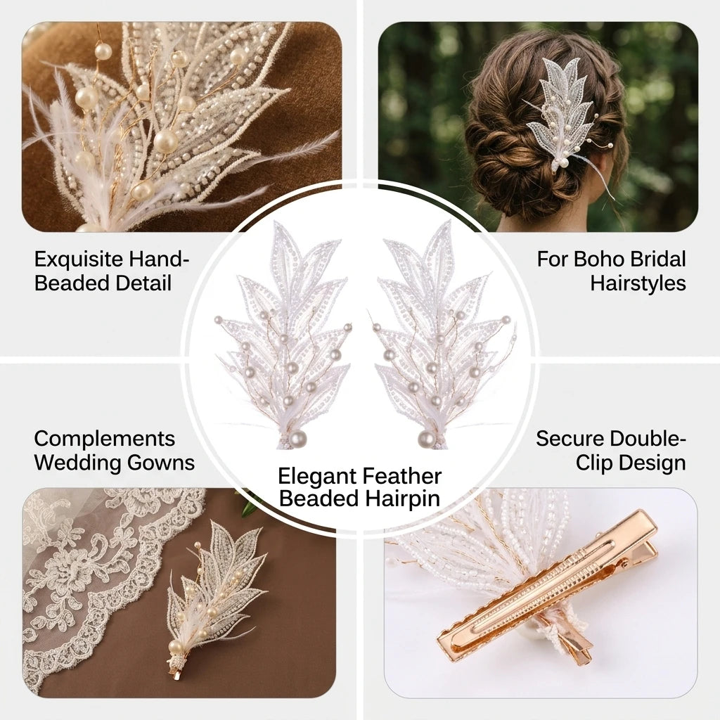 Bridal Hair Clip With Beaded Edge For Wedding Dress Accessories Peaceful Pleasures Health and Wellness