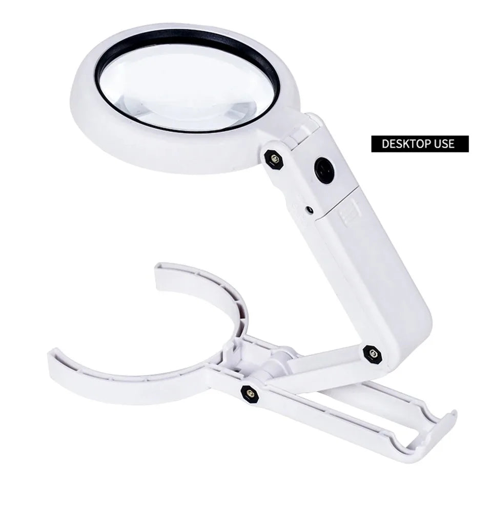 2-in-1 Foldable Portable Handheld Magnifying Glass with LED Lights for Newspaper Reading and Repair Tool Peaceful Pleasures Health and Wellness