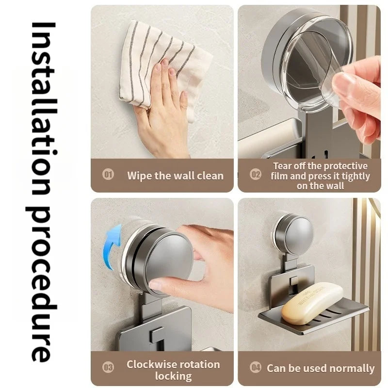 Drill-Free Suction Cup Soap Dish & Bathroom Storage Rack