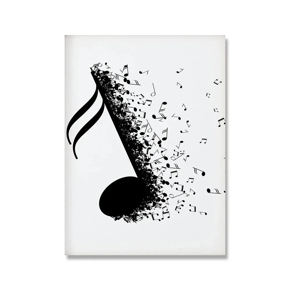 Abstract Wall Art Nordic Musical Note Headphones Canvas Painting Modern Poster Black.White Lines for Living Room Home Decoration Peaceful Pleasures Health and Wellness 1 20x30cm Unframed