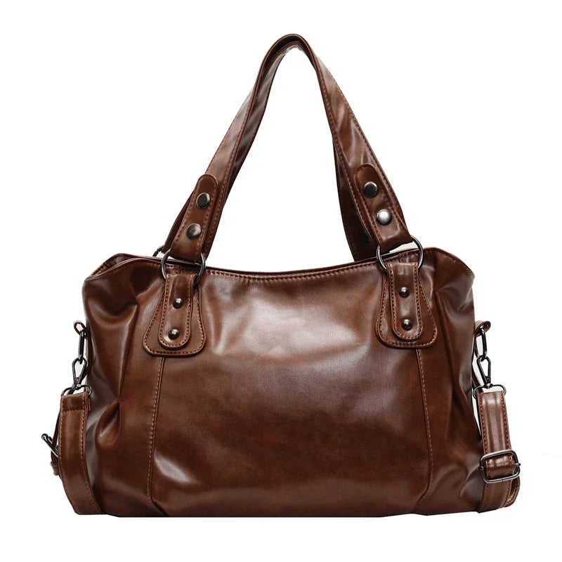 Large Capacity Vintage European American Style Tote Bag Women Shoulder Crossbody Handbag Fashion Casual Commuter Top Handle Bag Peaceful Pleasures Health and Wellness Brown