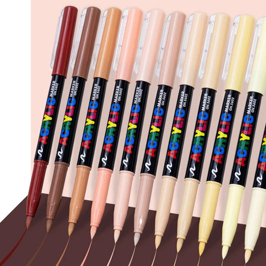 12 Colors Skin Acrylic Markers Soft Tip Students DIY Handbook Doodle Peaceful Pleasures Health and Wellness 12color
