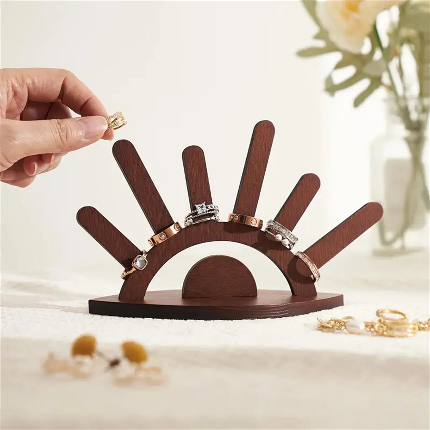 Creative Wooden Jewelry Display Stand Rings Holder Handcrafted Organizer for Necklaces Earrings Home Decor Gift Peaceful Pleasures Health and Wellness A