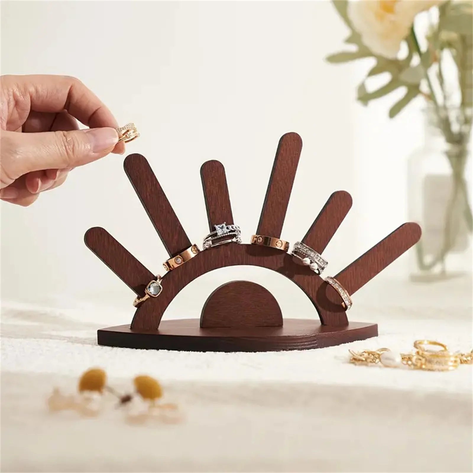 Creative Wooden Jewelry Display Stand Rings Holder Handcrafted Organizer for Necklaces Earrings Home Decor Gift Peaceful Pleasures Health and Wellness A