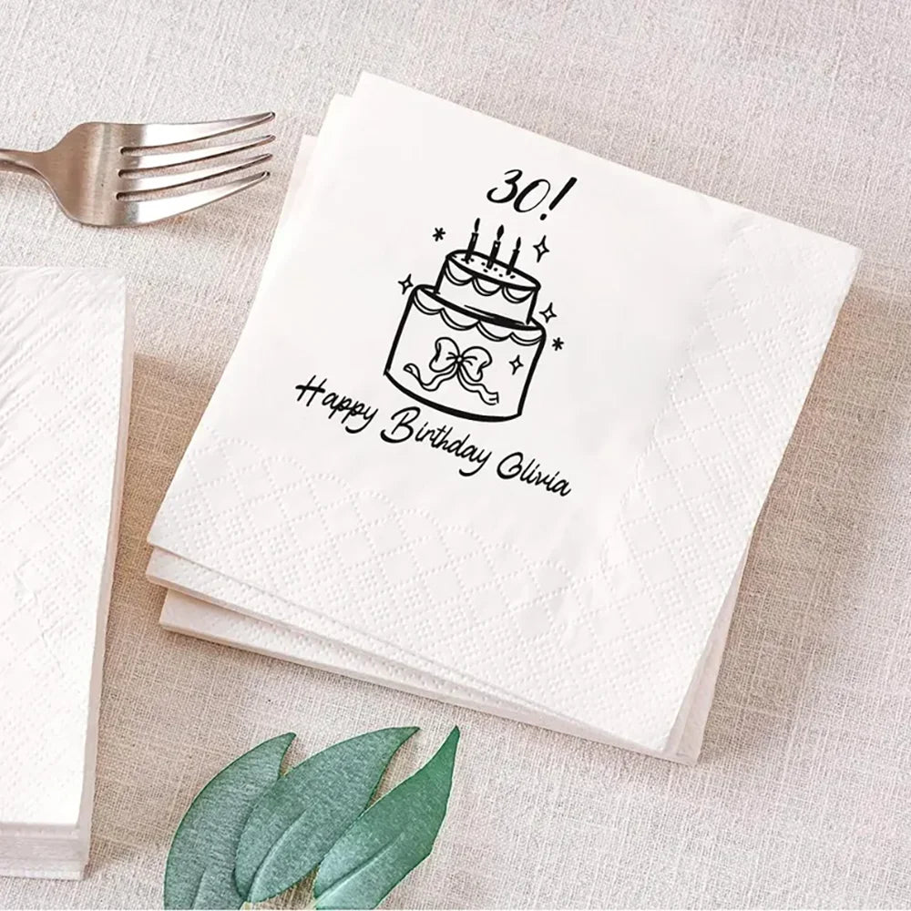Custom Birthday Party Napkins | Hand-Drawn Cake Design