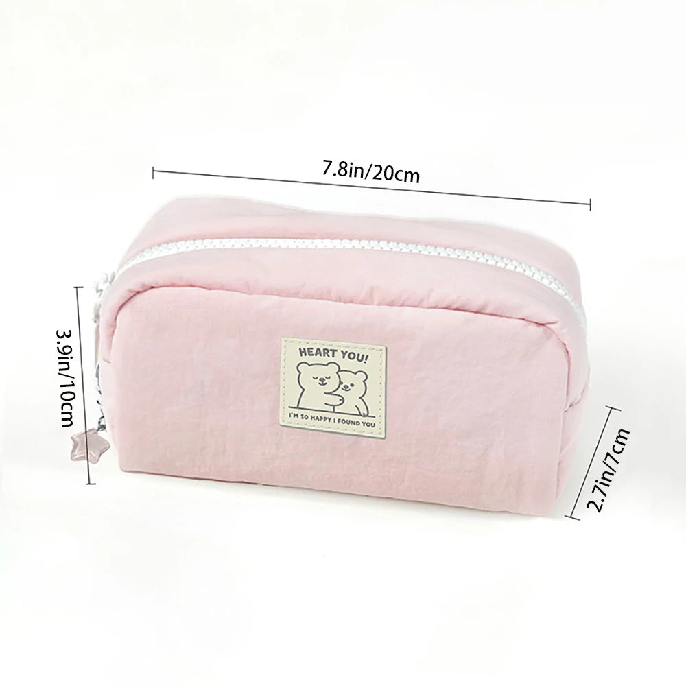 Cute Little Bear Pencil Case Aesthetic Solid Student Large Capacity