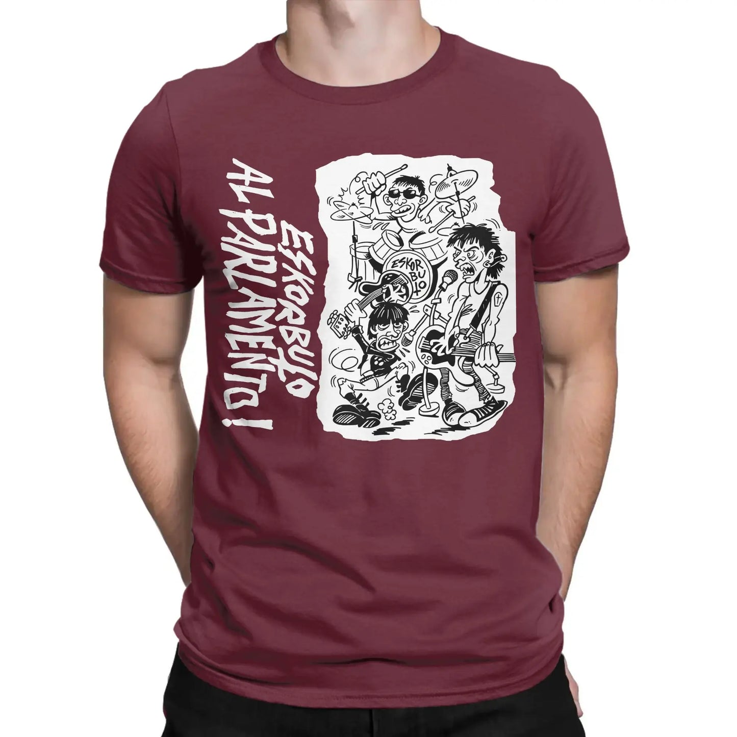 Creative Eskorbuto T-Shirt Men Crew Neck Pure Cotton T Shirts Singers Short Sleeve Tees Summer Clothing Peaceful Pleasures Health and Wellness Burgundy S