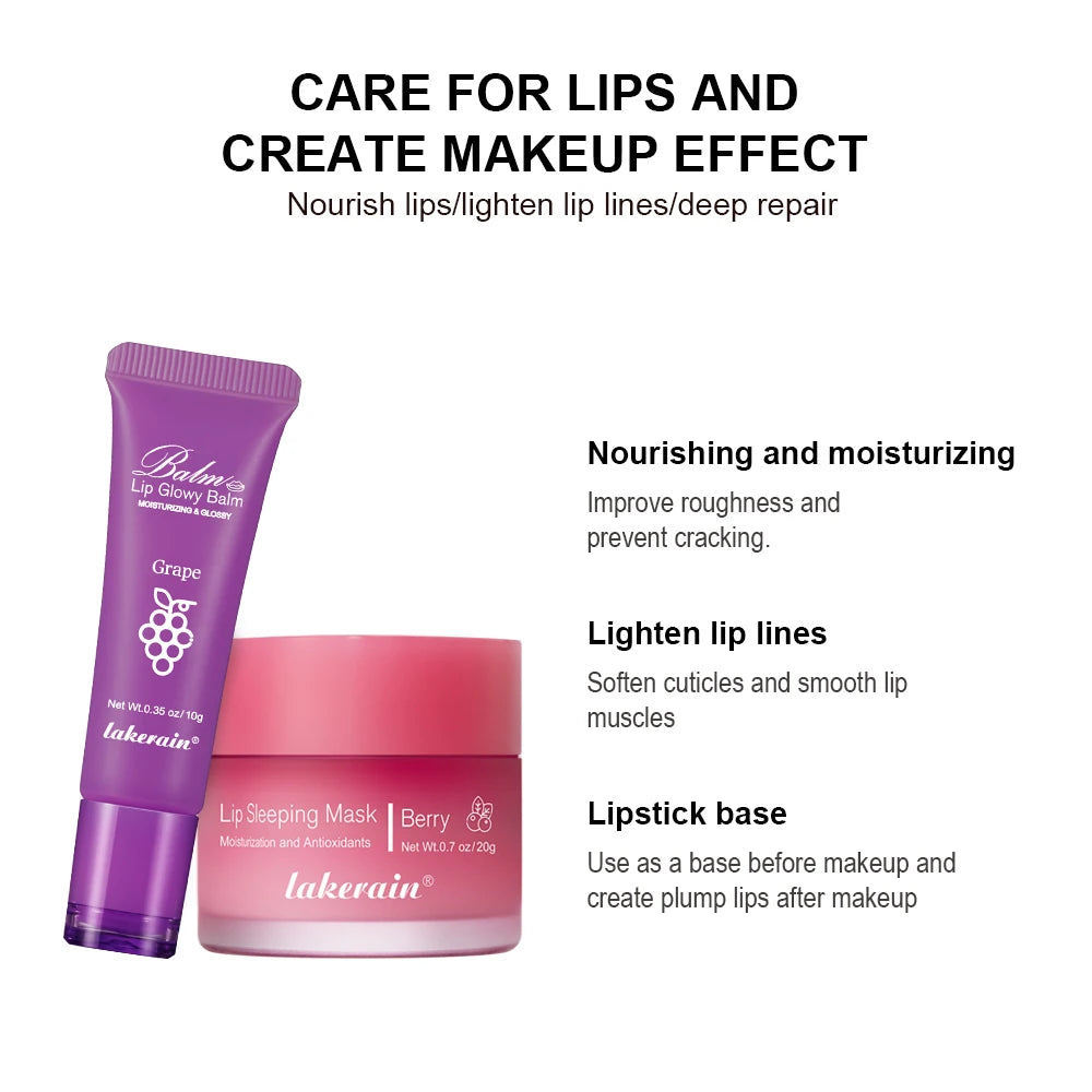Moisturizing Lip Care Kit Lip Glowly Balm Sleeping Lip Mask Deep Hydrate Night Sleep Mask Reduce Lip Lines Remove Dead Skin Peaceful Pleasures Health and Wellness