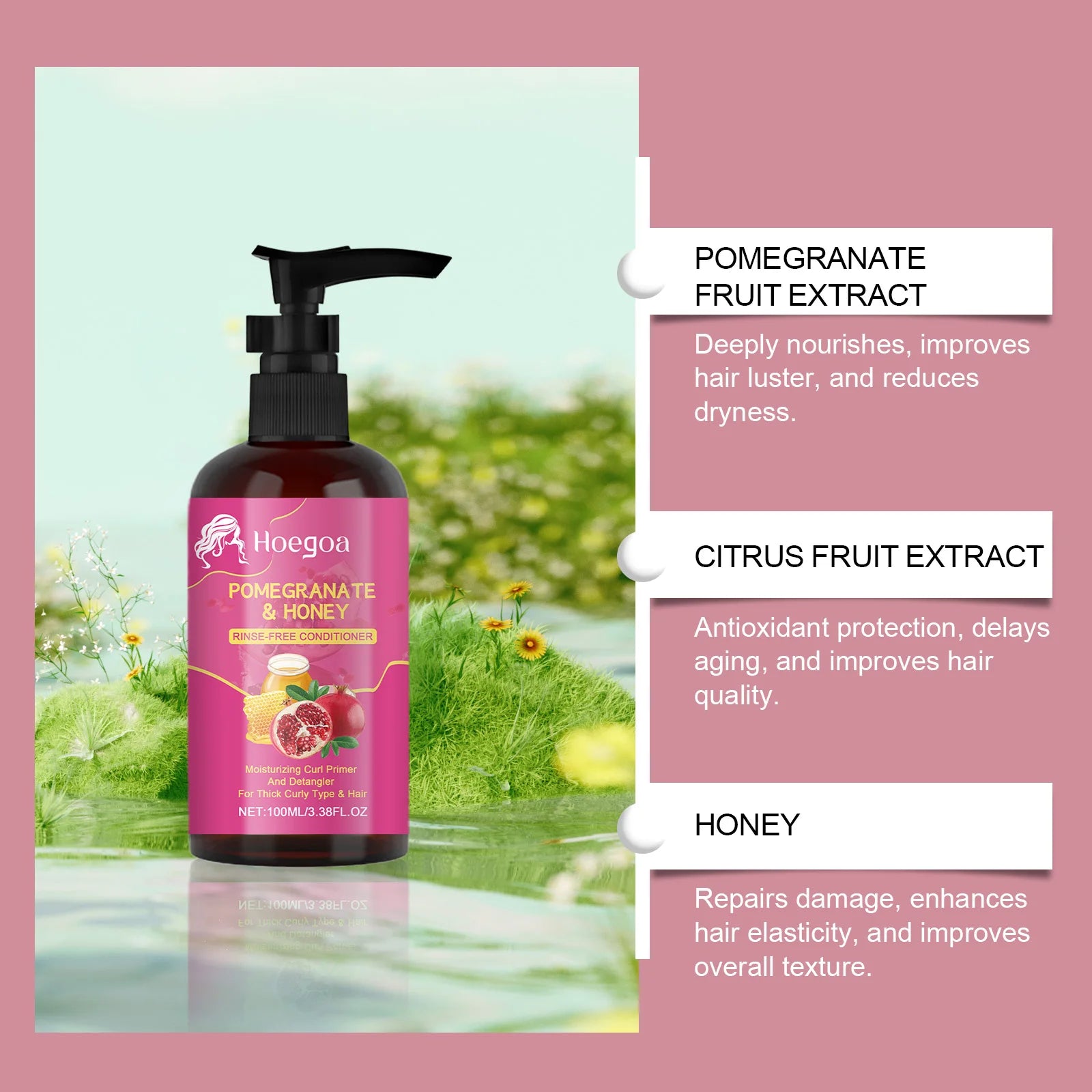 Pomegranate and Honey Leave-In Conditioner Treatment Nourishing Dry Damaged Hair Moisturizing Frizz Enhancing for All Hair Types Peaceful Pleasures Health and Wellness