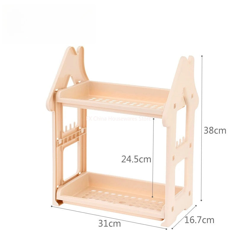 Small House Style 2/3 Layer Kitchen Spice Rack Organizer Plastic Condiment Bottle Shelf for Counter/Bathroom/Desktop Peaceful Pleasures Health and Wellness 2 Tiers Yellow