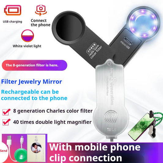 Charles Color Filter Rechargeable Magnifying Glass with 40X Light X White Purple Light Jewelry Mirror Peaceful Pleasures Health and Wellness 40x