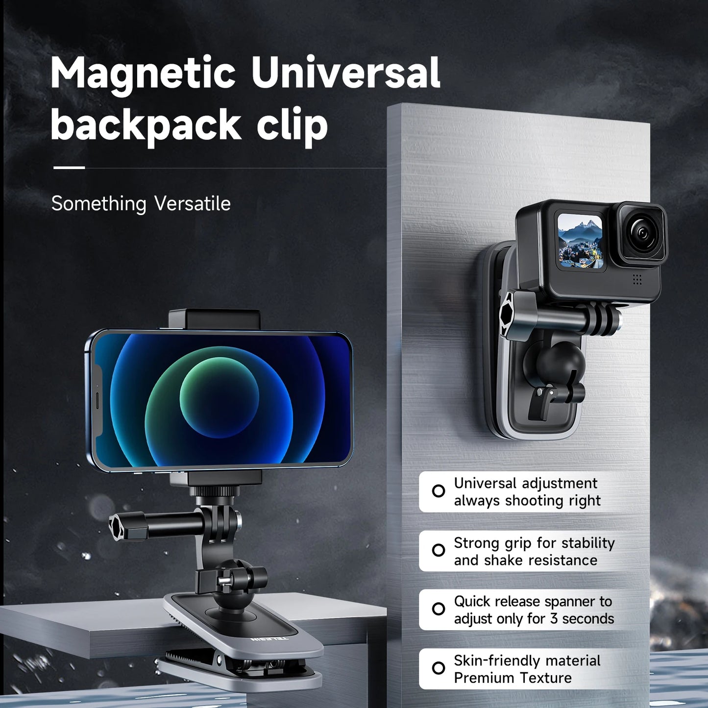 TELESIN 360° Rotation Magnetic Backpack Clip Clamp Mount for GoPro Hero 11 10 9 8 7 6 5 Insta360 DJI Action Camera Accessories Peaceful Pleasures Health and Wellness