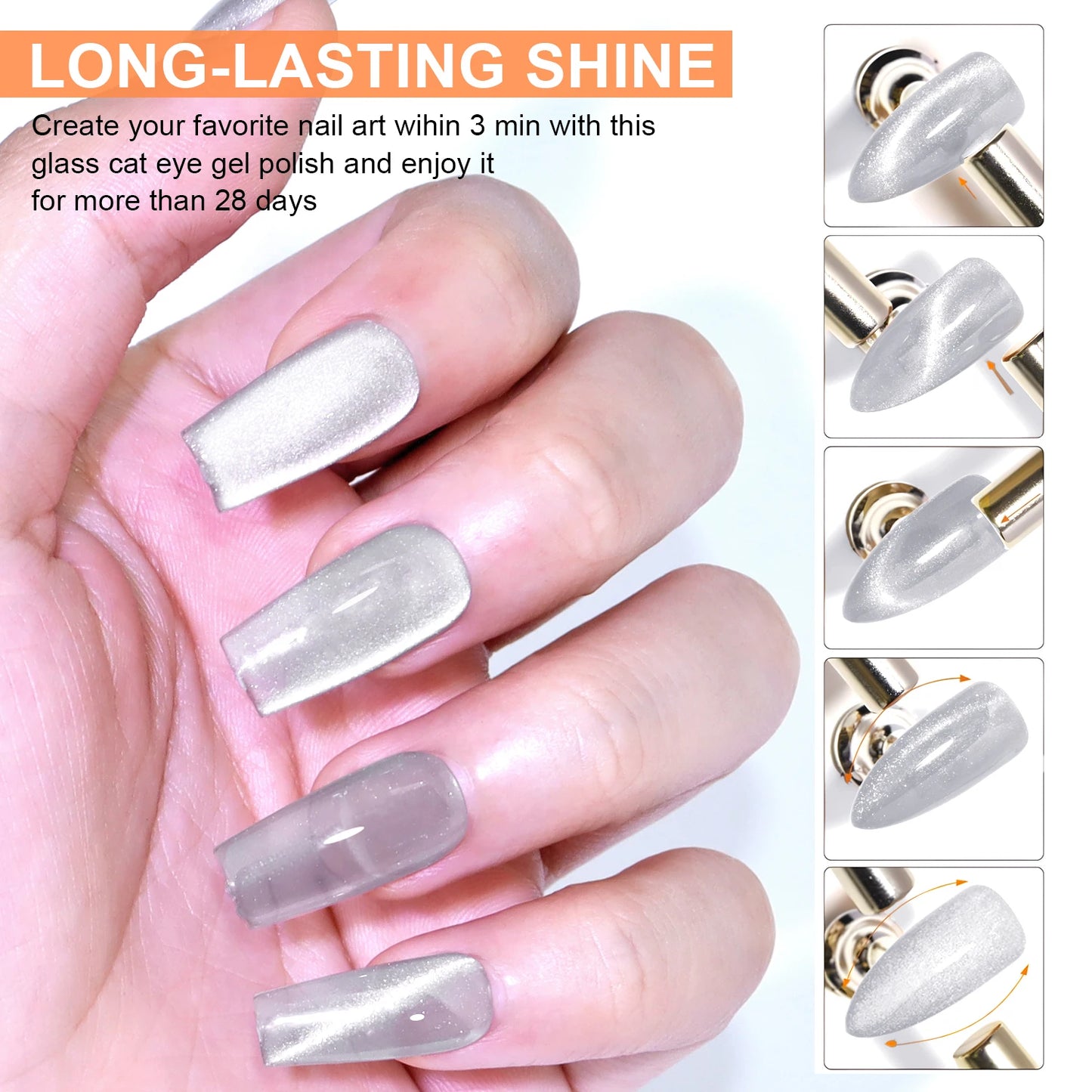 Silvery Cat Eye Gel Polish –Glossy Magnetic Gel Nail Polish with Holographic 9D Cat Eye Effect, Long-Lasting Soak Off UV LED Gel Peaceful Pleasures Health and Wellness