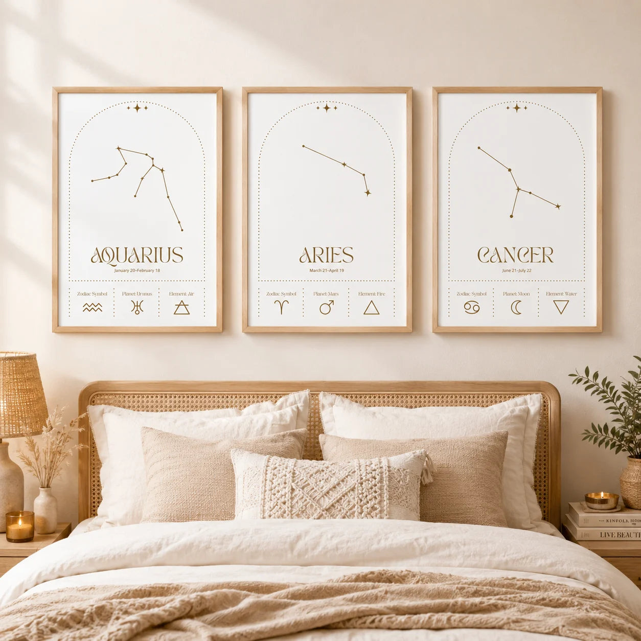 Zodiac Minimalist Line Canvas Print | Nordic Astrology Wall Art Zodiac Canvas Print Peaceful Pleasures Health and Wellness