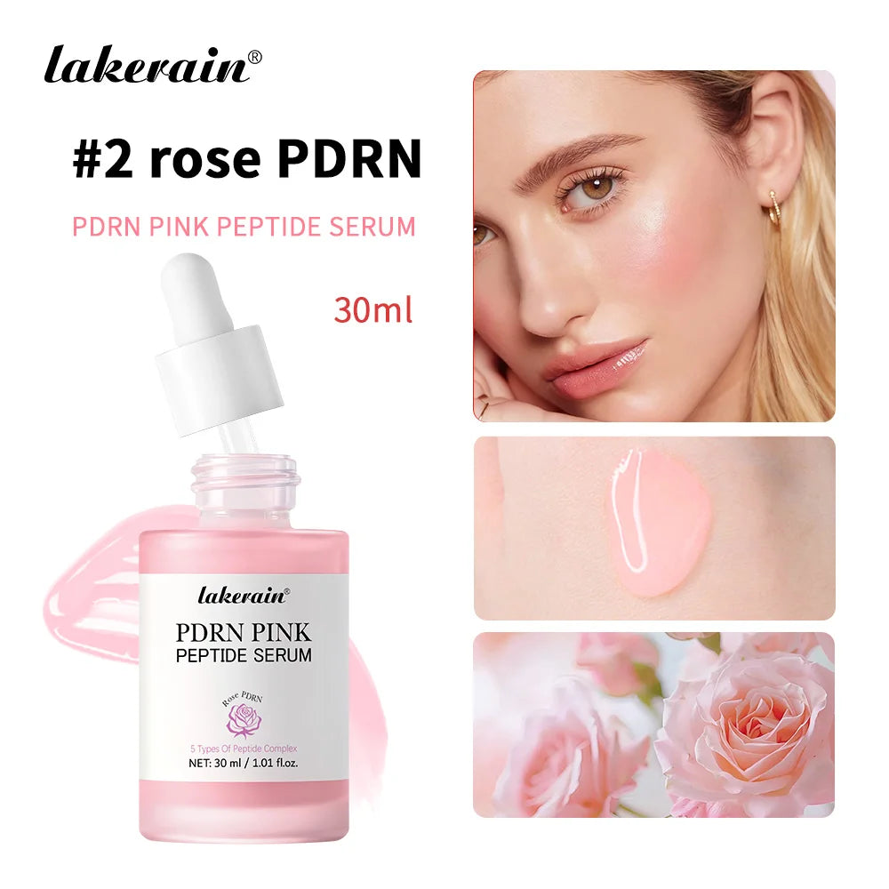 Lakerain Pink Peptide Serum Even-looking Skin Tone Dark Care Long-Lasting Hydration Low-Irritation Formula Firming Adenosine Peaceful Pleasures Health and Wellness Rose PDRN