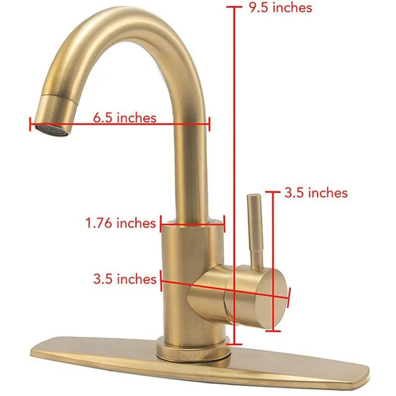 Brushed Gold Single Handle Swivel Basin Faucet – 304 Stainless