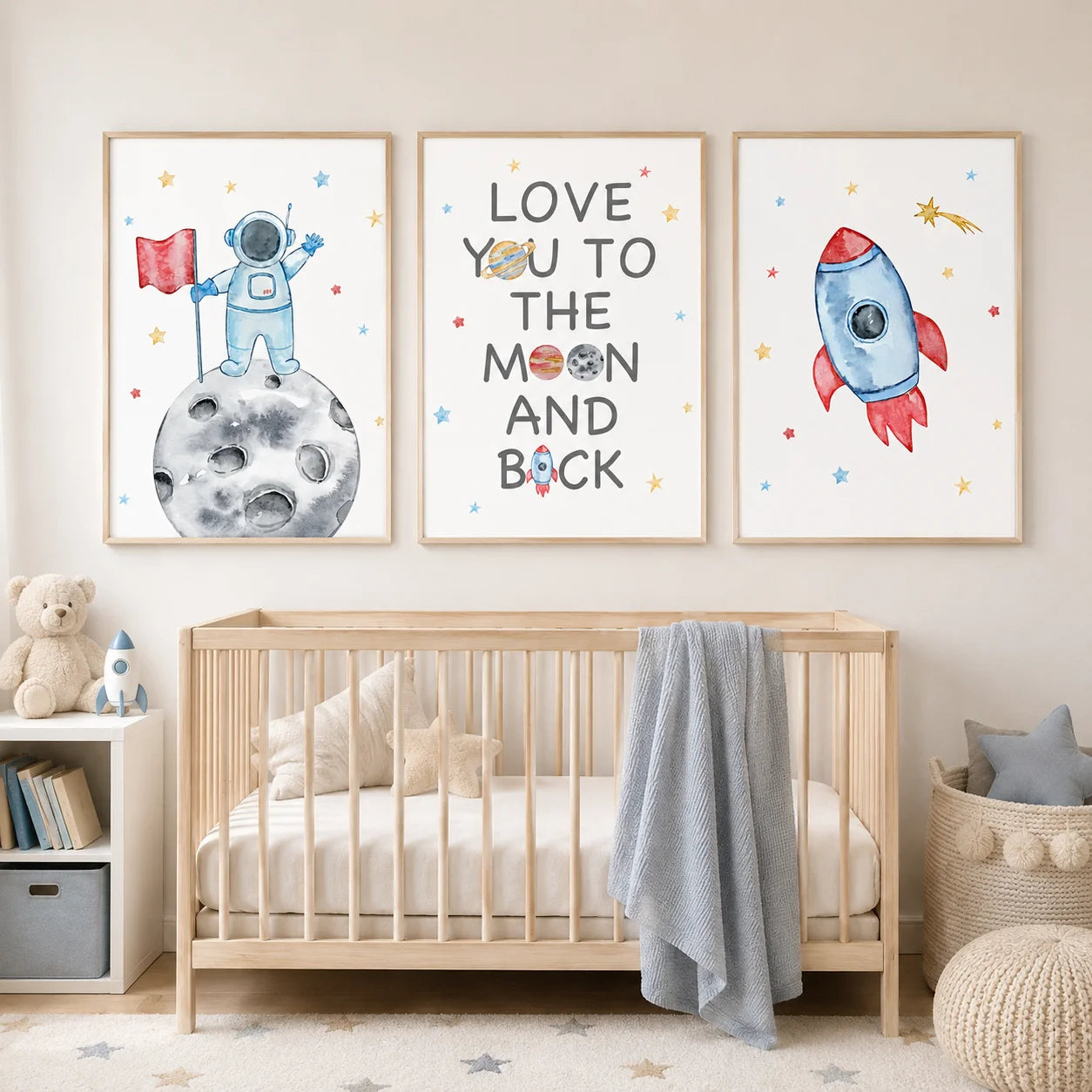 Nursery Wall Art Space Astronaut Quotes Canvas Painting Nordic Rocket Poster Print for Baby Boy Kids Bedroom Wall Decor Peaceful Pleasures Health and Wellness