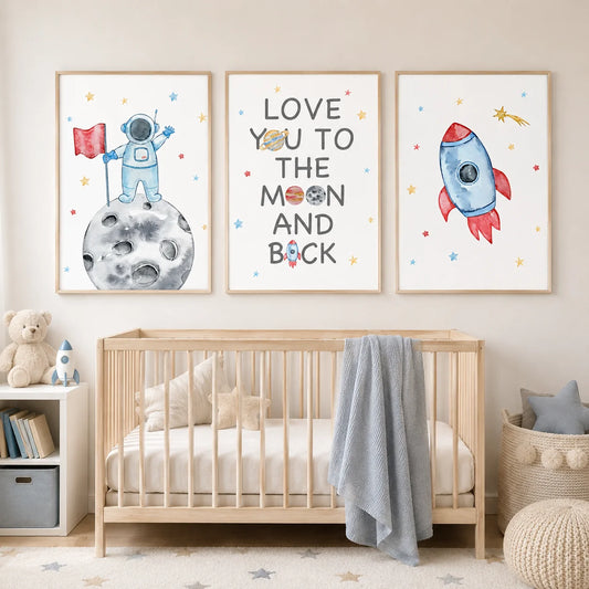 Nursery Wall Art Space Astronaut Quotes Canvas Painting Nordic Rocket Poster Print for Baby Boy Kids Bedroom Wall Decor Peaceful Pleasures Health and Wellness