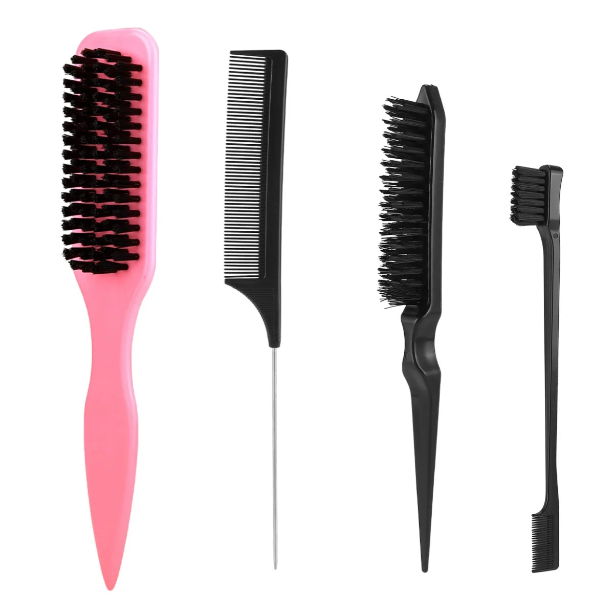 Nylon Bristle Edge Hair Brush Set,Slick Back Smoothing Brush For Baby Hair Flyaway Ponytail Bun Teasing Backcombing Styling Tool Peaceful Pleasures Health and Wellness C black