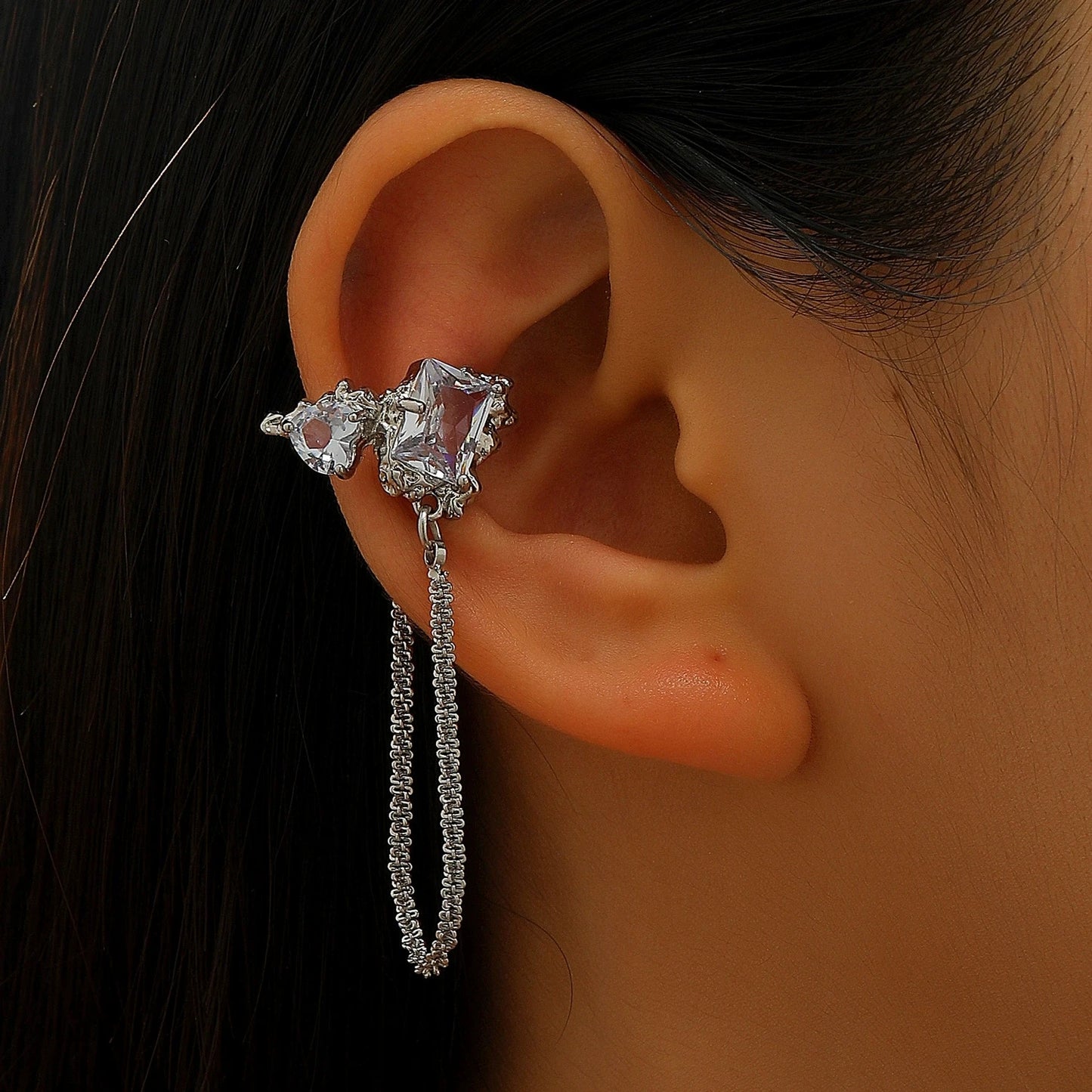 New Zircon Ear Clips Without Ear Holes Niche Light Luxury High End Feeling C Shaped Ear Bone Clip Snowflake Water Droplet Tassel Peaceful Pleasures Health and Wellness 04