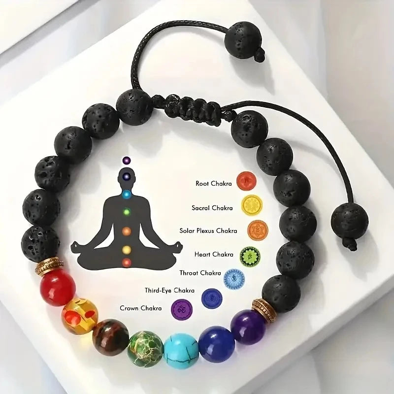 8mm Men Bracelets Black Lava Beads Bracelet Tiger Eye Adjustable Braided Rope Bangles Couple Distance Women Yoga Healing Jewelry Peaceful Pleasures Health and Wellness