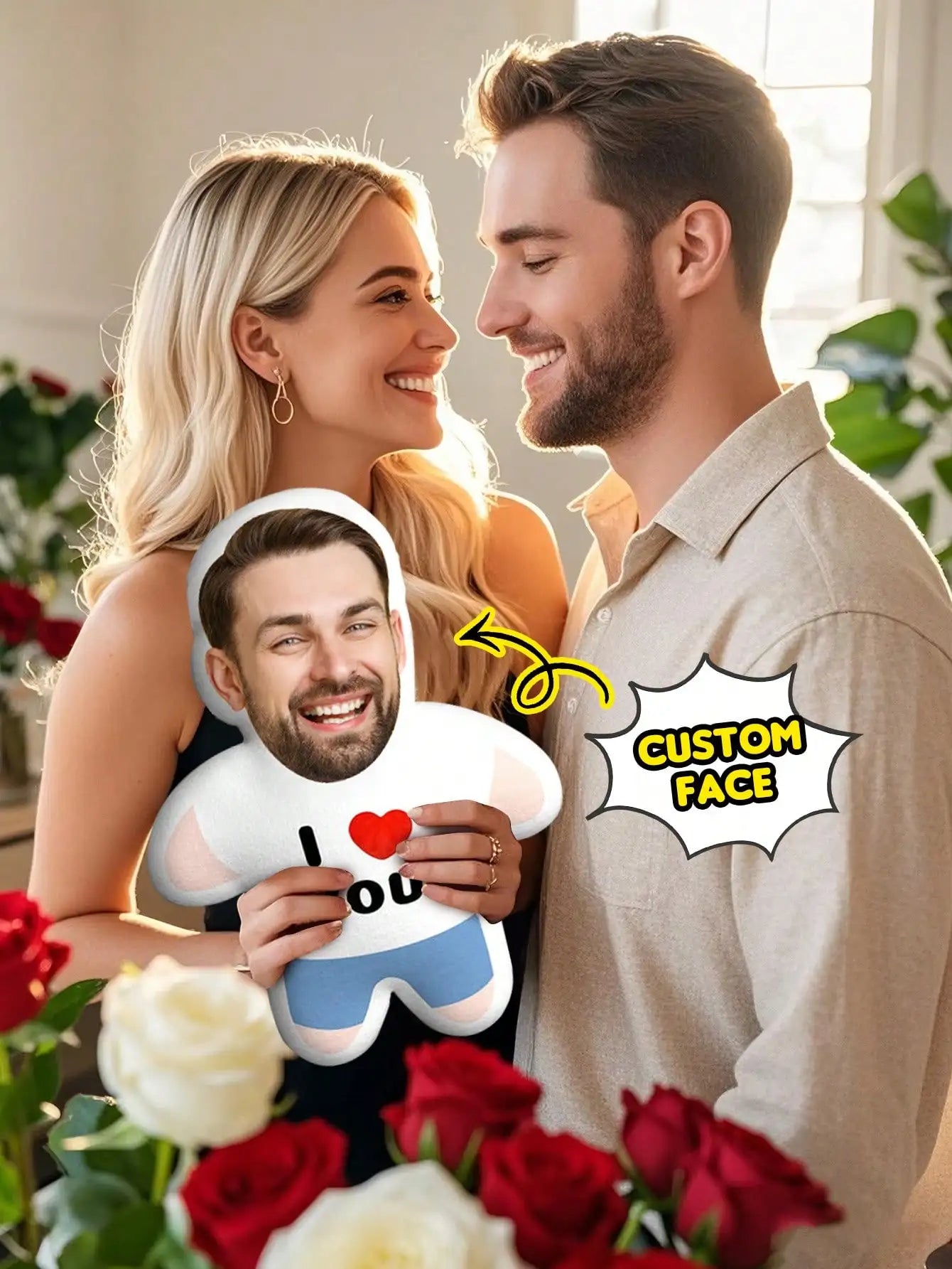 Custom Face Body Shape Pillow Personalized Photo Cushion with Face for Him Boyfriend Husband Gift Valentine Birthday Anniversary Peaceful Pleasures Health and Wellness