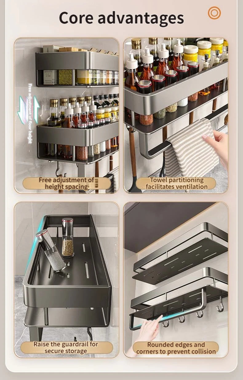 No-Drill Aluminum Wall Rack – Kitchen & Bathroom Organizer