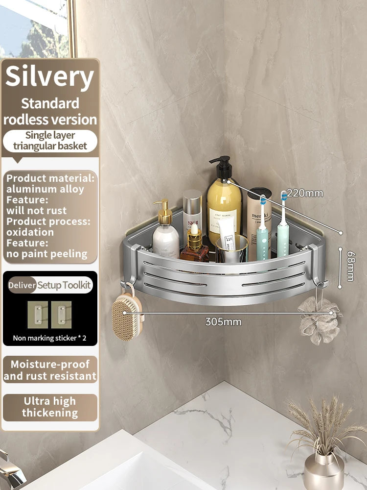YUNJIEYA Adhesive Corner Shower Shelf | No-Drill Aluminum Rack