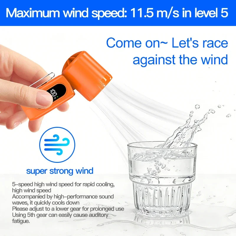 High-Speed Handheld Fan Q88 Multifunctional Waist Clip Desktop Fan 2400 mAh Large-Capacity Mini Digital Display Fan Peaceful Pleasures Health and Wellness