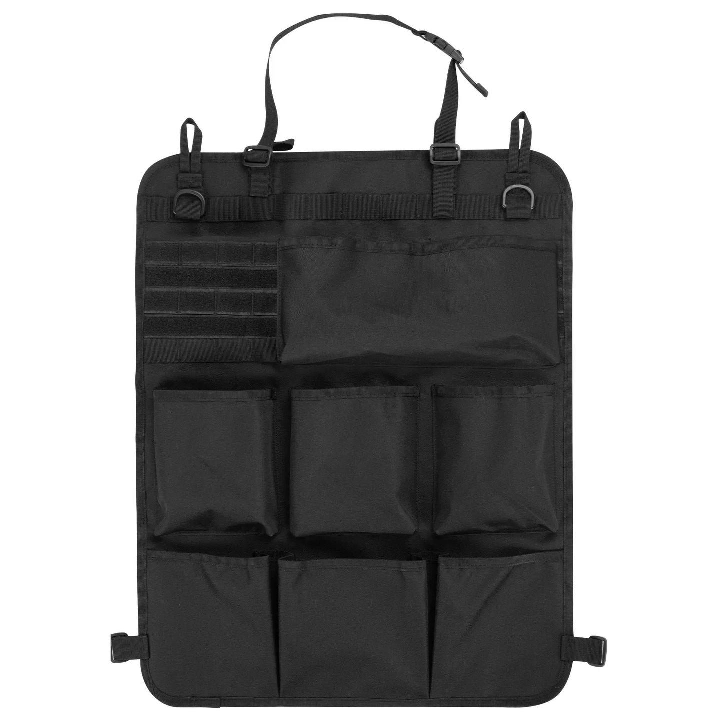 Car Seat Back Organizer Tactical Camo Multi Pocket Storage Bag Waterproof Durable Hanging for Road Trip Travel SUV Truck Family Peaceful Pleasures Health and Wellness black