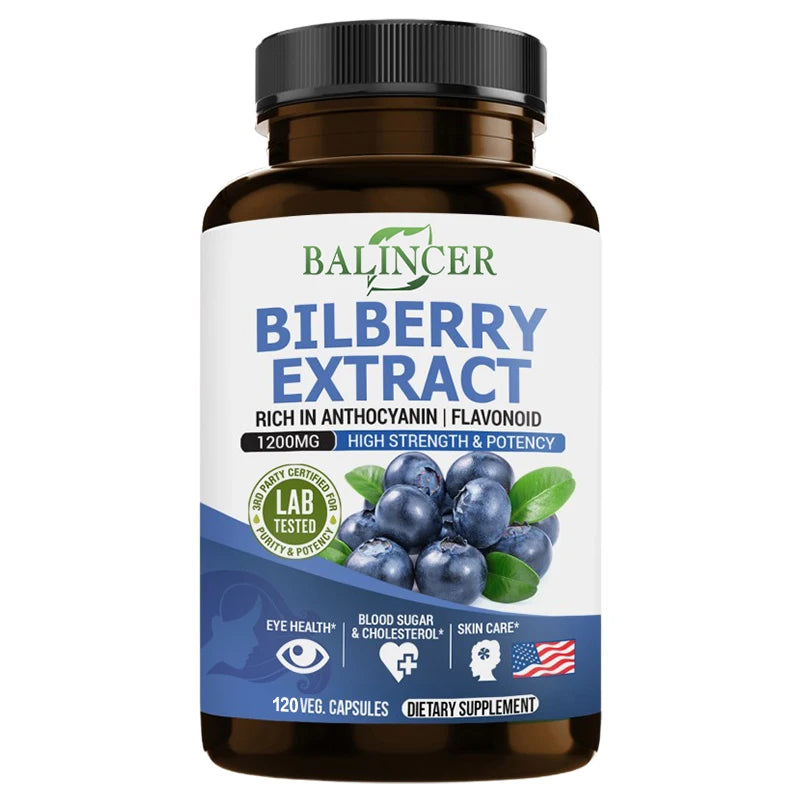 Bilberry Extract Supplement, Helps Maintain Eye and Vision Health, Anti-aging, Promotes Brain Health, Protects Vision Health Peaceful Pleasures Health and Wellness 120 count-1 bottle