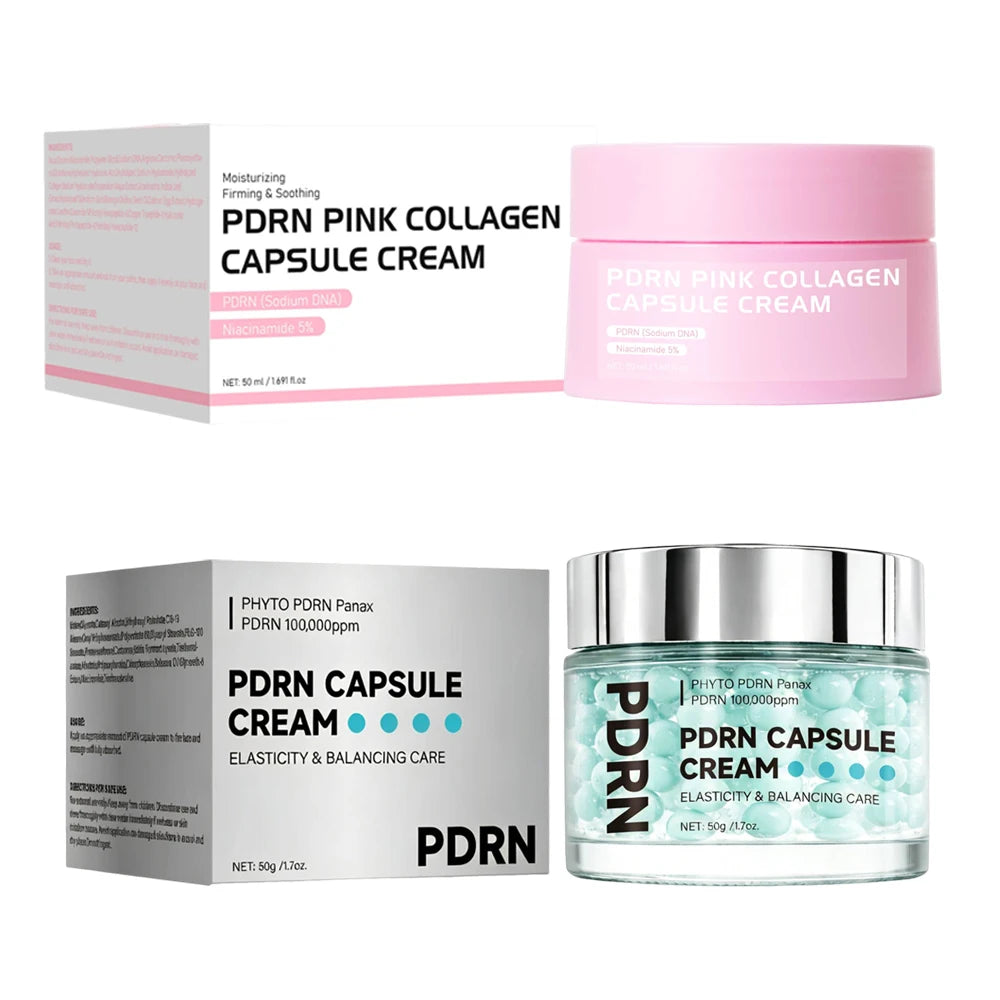PDRN Pink Collagen Capsule Cream with Salmon, Lightweight Moisturizing Cream, Niacinamide for Uneven Skin Tone, Glow hydration Peaceful Pleasures Health and Wellness 2pcs set 50g