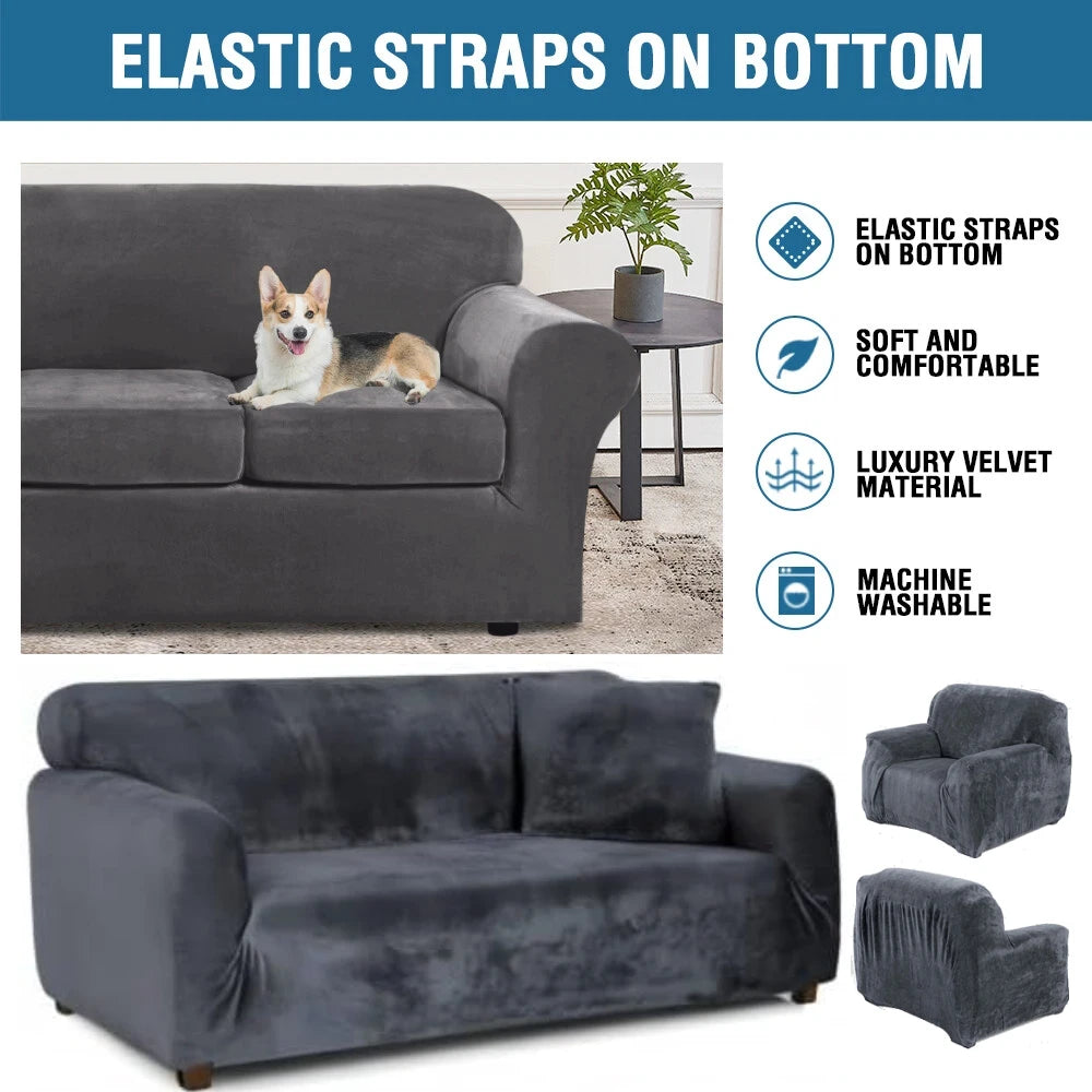 Stretch Velvet Plush Slipcover with 1/2/3/4 Seat Separate Cushion Cover Couch Velvet Sofa Covers Separate Fit Seat Cushion Cover Peaceful Pleasures Health and Wellness