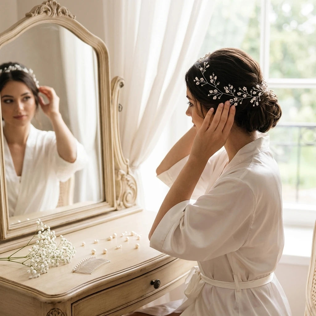 Bridal Hair Band With Hand-made Pearl Millet Flower For Wedding Dress Accessories Peaceful Pleasures Health and Wellness