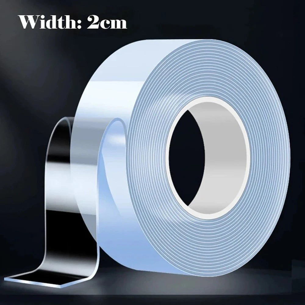 Nano Tape Double-Sided Adhesive Tape Super Strong Transparent Reusable Waterproof Washable Heat Resistant Home Office Wall Tape Peaceful Pleasures Health and Wellness Translucent 5m 20mm