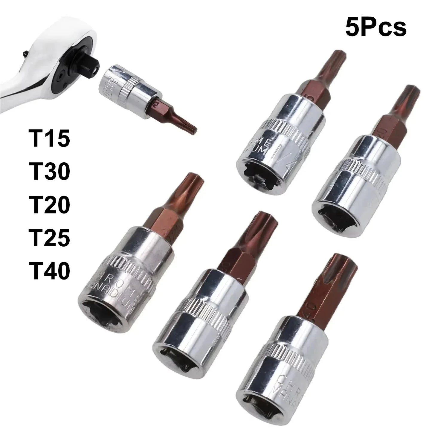 5 Pcs Torx Screwdriver Bits 1/4 Inch Drive Socket Head Tools T15 T20 T25 T30 T40 Socket Wrench Adapter Hand Tools Peaceful Pleasures Health and Wellness
