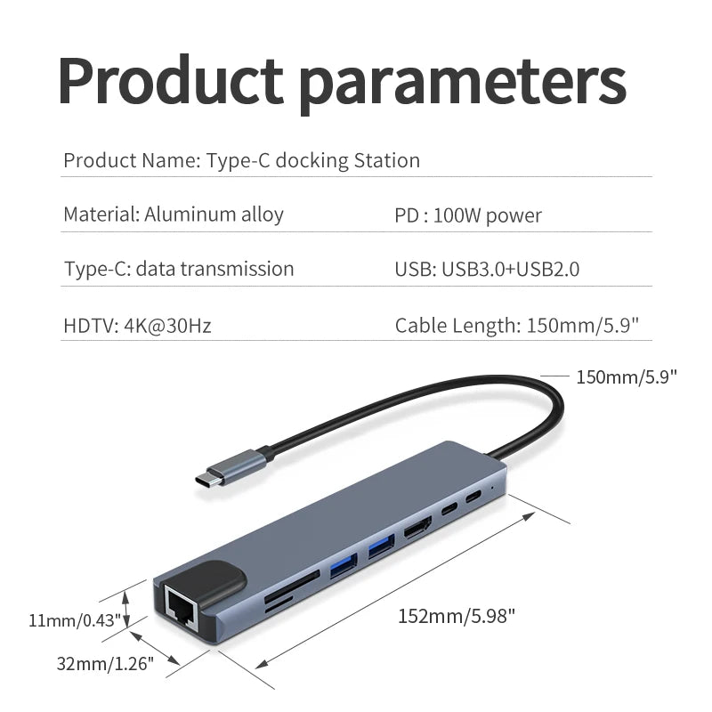 8-in-1 USB-C Hub 4K HDMI Docking Station for MacBook & iPad USB-C Docking Hub Peaceful Pleasures Health and Wellness