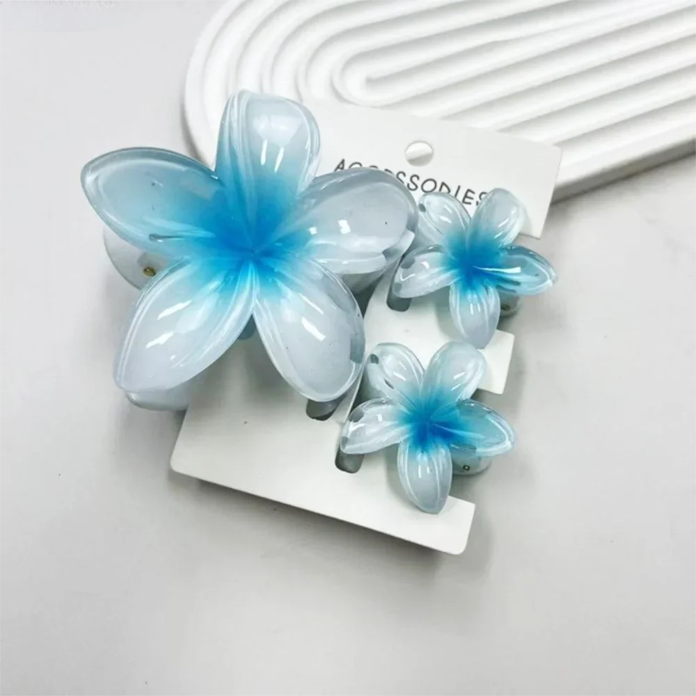 3-Pack Plumeria Flower Hair Claw Clips – Gradient Acrylic Set